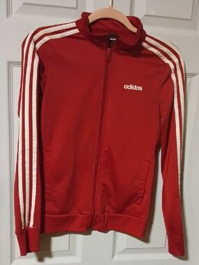 adidas Red Track Jacket with White Stripe Accents